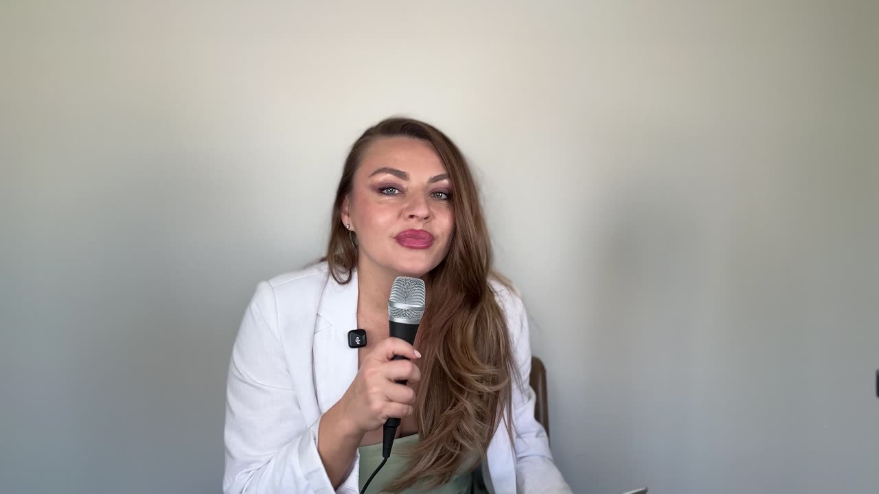 Delfina at the studio microphone